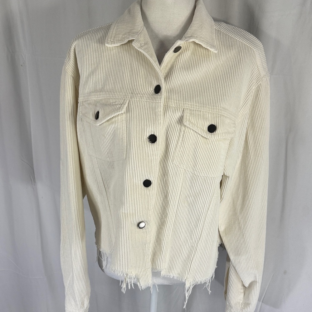 POL Cream Corduroy Distressed Jacket Size M